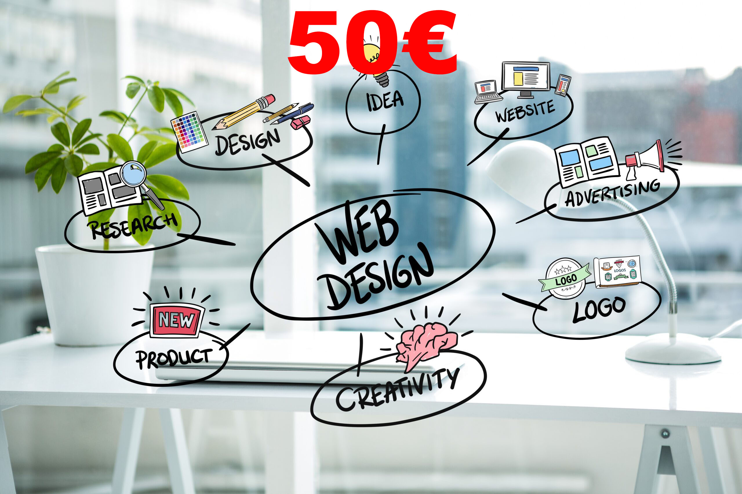 digital composite of business graphics with office background